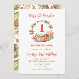 Kleine pompoen die één Herfst eerste 1 verjaardag  Kaart