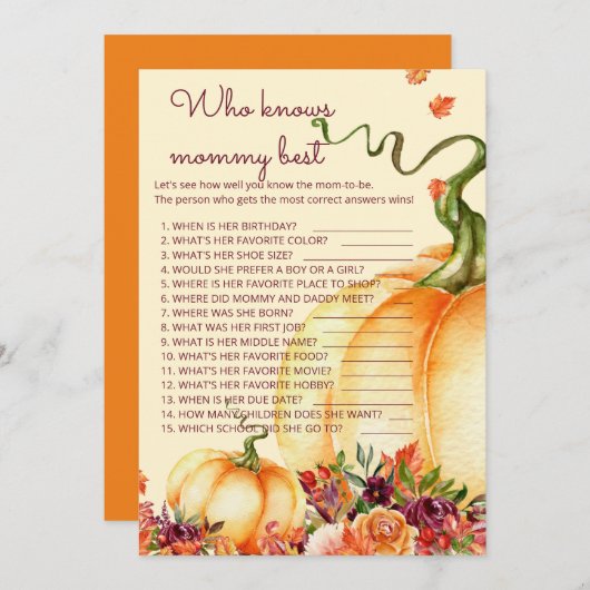 Kleine pompoen die het beste spel met mama kennen kaart (Voorkant / Achterkant)