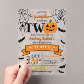 Kleine pompoen die twee Halloween 2e verjaardag dr Acryl Uitnodigingen (Insitu (Draagbaar))