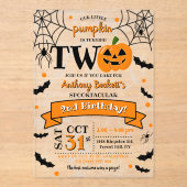 Kleine pompoen die twee Halloween 2e verjaardag dr Acryl Uitnodigingen (Voorkant)