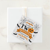 Kleine pompoen die twee Halloween 2e verjaardag dr Bedankjes Labels (In situ)