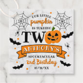 Kleine pompoen die twee Halloween 2e verjaardag dr Bedankjes Labels (Voorkant)