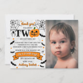 Kleine pompoen die twee Halloween 2e verjaardag dr Bedankkaart (Voorkant)