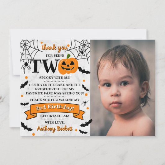 Kleine pompoen die twee Halloween 2e verjaardag dr Bedankkaart (Voorkant)