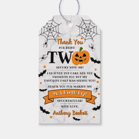 Kleine pompoen die twee Halloween 2e verjaardag dr Cadeaulabel (Voorkant)