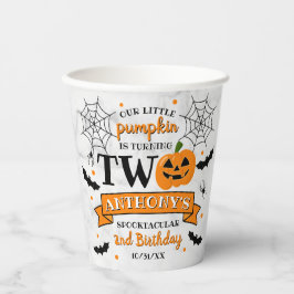 Kleine pompoen die twee Halloween 2e verjaardag dr Papieren Bekers