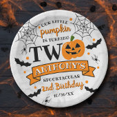 Kleine pompoen die twee Halloween 2e verjaardag dr Papieren Bordje