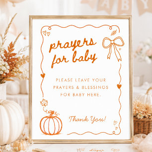 Kleine Pompoen Doodle Baby Shower Gebeden Bord Poster