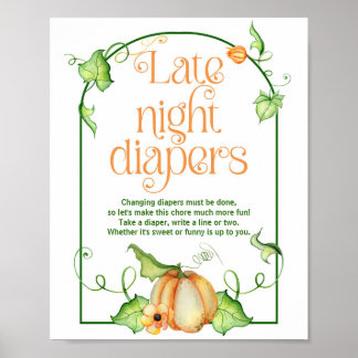 Kleine pompoen douche late nacht luiers spel teken poster