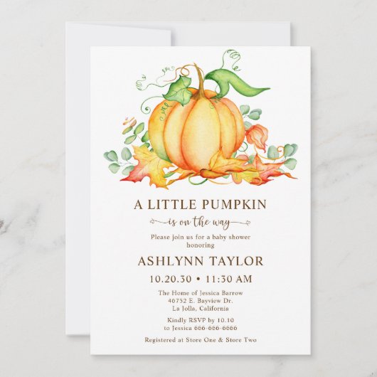 Kleine pompoen douche uitnodiging (Voorkant)