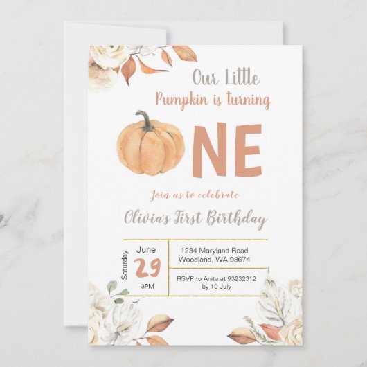 Kleine Pompoen Draaien Een Verjaardag uitnodiging (Voorkant)