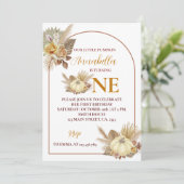 Kleine pompoen draait een 1e verjaardag uitnodigin kaart (Staand voorkant)