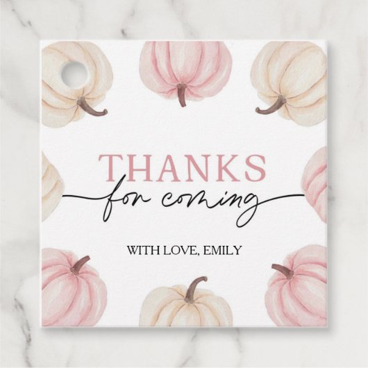 Kleine pompoen draait één verjaardag bedankjes labels (Voorkant)