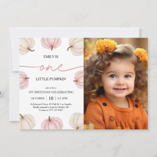 Kleine pompoen draait één verjaardagsfoto kaart (Voorkant)
