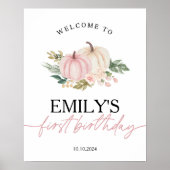 Kleine pompoen draait een verjaardagswelkomstbord poster (Voorkant)