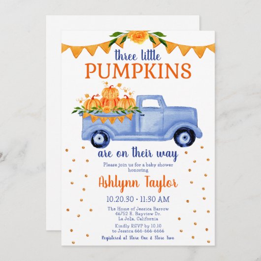 Kleine Pompoen Drie-eiige Jongen Baby Shower Kaart (Voorkant / Achterkant)