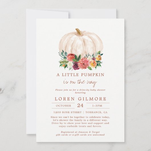 Kleine Pompoen Drive-By Baby Shower Kaart (Voorkant)