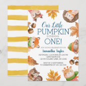Kleine pompoen, één, één verjaardag, Invitati Kaart (Voorkant / Achterkant)