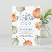 Kleine pompoen, één, eerste verjaardag draaien kaart (Staand voorkant)
