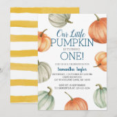 Kleine pompoen, één, eerste verjaardag draaien kaart (Voorkant / Achterkant)