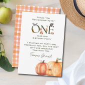 Kleine pompoen eerste verjaardag bedankje bedankkaart