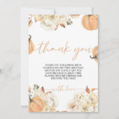 Kleine pompoen eerste verjaardag bedankje kaart (Voorkant)