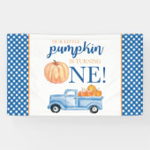 Kleine Pompoen Eerste Verjaardag blauwe vrachtwage Spandoek (Horizontaal)