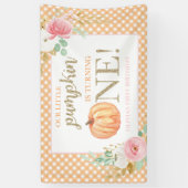 Kleine Pompoen eerste verjaardag bloemen en plaid Spandoek (Verticaal)