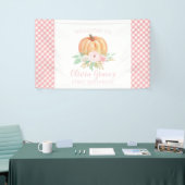 Kleine Pompoen Eerste Verjaardag bloemenroze plaid Spandoek (Beurs)