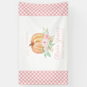 Kleine Pompoen Eerste Verjaardag bloemenroze plaid Spandoek (Verticaal)