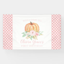 Kleine Pompoen Eerste Verjaardag bloemrijke roze r Spandoek