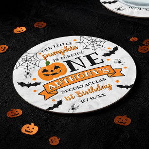 Kleine Pompoen Eerste Verjaardag Halloween Ronde Kartonnen Onderzetter