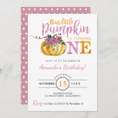 Kleine pompoen Eerste verjaardag uitnodigingskaart Kaart (Voorkant / Achterkant)