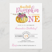 Kleine pompoen Eerste verjaardag uitnodigingskaart