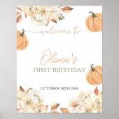 Kleine Pompoen Eerste Verjaardag Welkomstbord Poster (Voorkant)