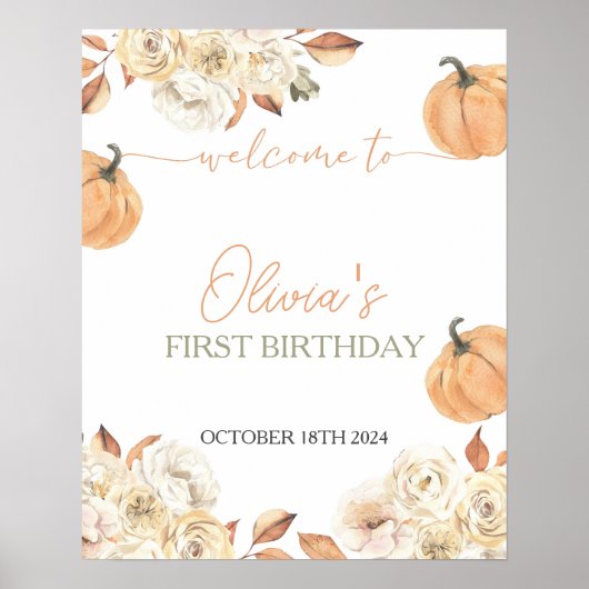 Kleine Pompoen Eerste Verjaardag Welkomstbord Poster (Voorkant)