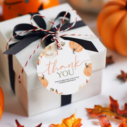 Kleine pompoen eerste verjaardagsronde bedankjes labels