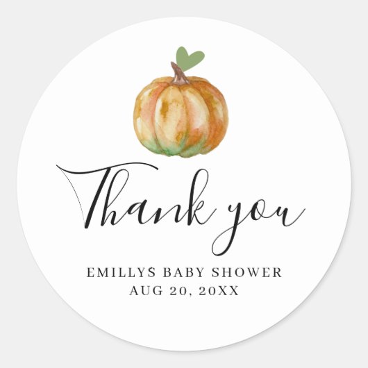 Kleine pompoen Elegant Baby shower Dank u Ronde Sticker (Voorkant)