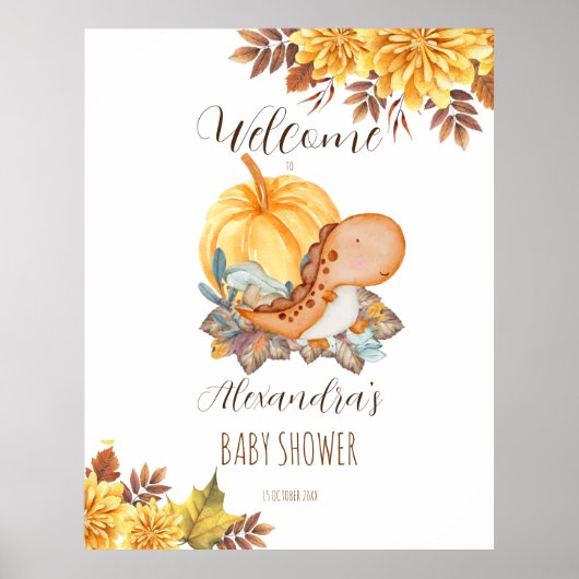 Kleine pompoen en dinosaurusbaby shower welkom poster (Voorkant)