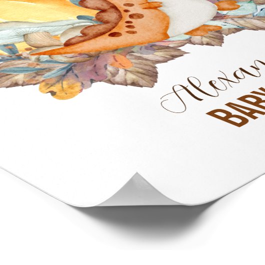 Kleine pompoen en dinosaurusbaby shower welkom poster (Hoek)