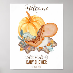 Kleine pompoen en dinosaurusbaby shower welkom poster