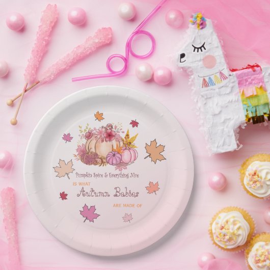 Kleine pompoen en mooie val roze Baby Papieren Bordje (Feest)