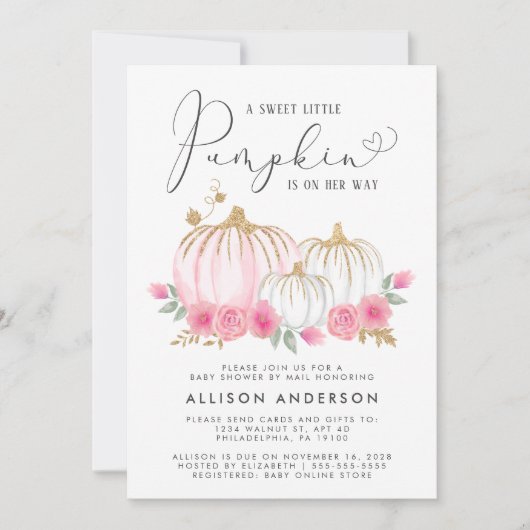 Kleine pompoen, Floral Baby Girl-schoen per post Kaart (Voorkant)