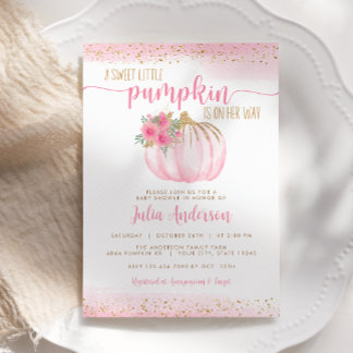 Kleine pompoen Floral Waterverf Baby Girl Shower Kaart