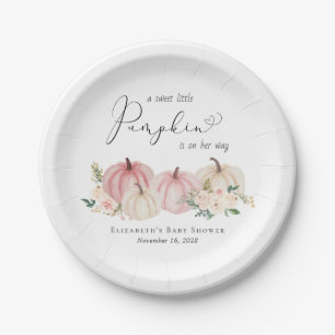 Kleine pompoen Floral Waterverf Baby Girl Shower Papieren Bordje