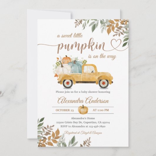 Kleine Pompoen Gele Truck Herfst Boho Kaart (Voorkant)