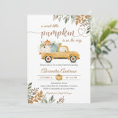 Kleine Pompoen Gele Truck Herfst Boho Kaart (Staand voorkant)