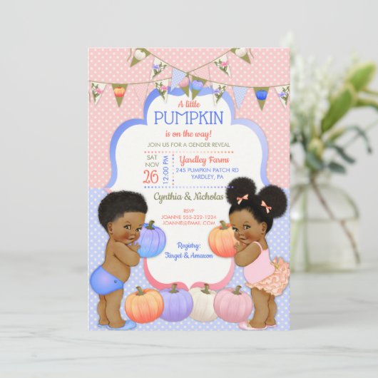 Kleine Pompoen Geslacht Onthullen Donkere Toon Puf Kaart (Staand voorkant)