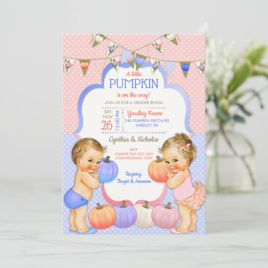 Kleine Pompoen Geslacht Onthullen Licht Blond Kaart (Staand voorkant)