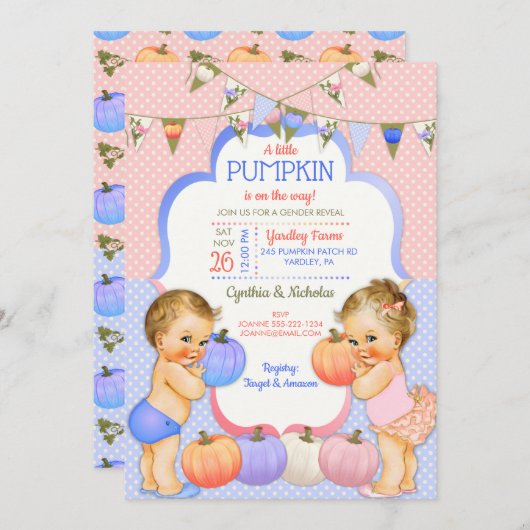 Kleine Pompoen Geslacht Onthullen Licht Blond Kaart (Voorkant / Achterkant)